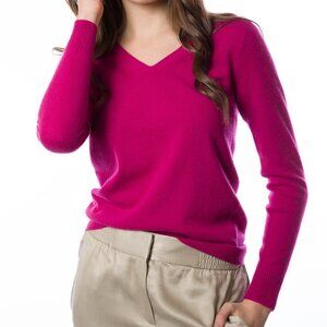 NWT! DongLi - 100% Cashmere V-neck Sweater in Hot Pink - Multiple Sizes